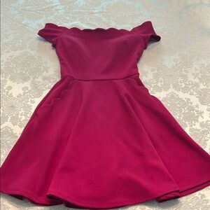 Elegant Pink Off-the-shoulder Dress with pockets